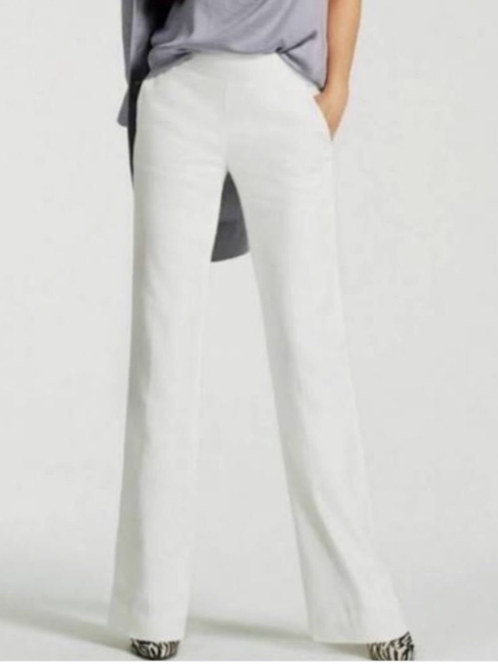 Cabi Angel Blend Linen Trouser Pants White Womens 14